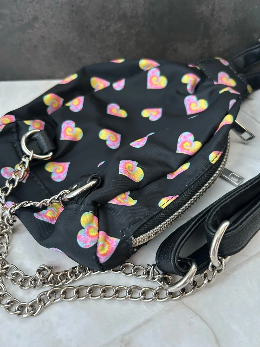 Black Heart Print Crossbody Sling Bag